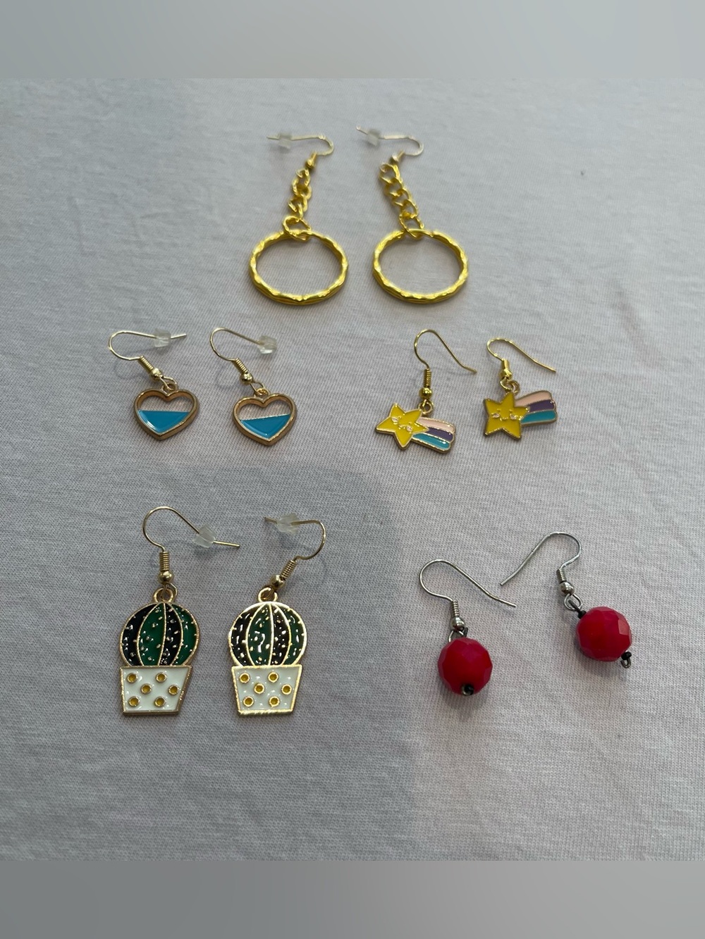 Earrings Heart Star Rainbow Cactus  Red Bead Key Ring Chain Lot Of 5 Hand made